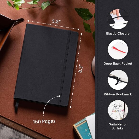 Lined Journal Notebook, 5.8 x 8.3 inch, A5 160 Lined Pages, Hardcover Leather - Picture 3 of 6